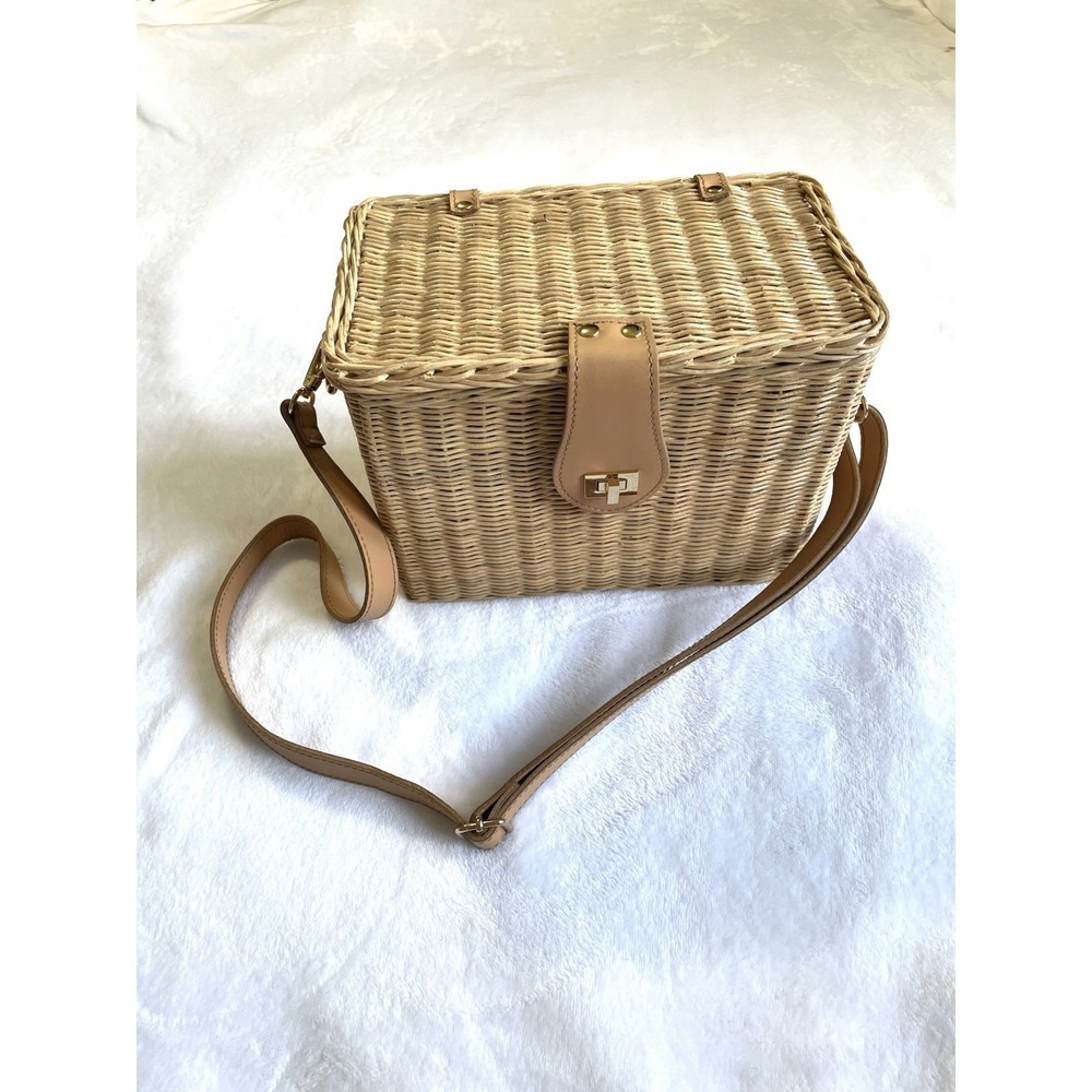 KAYU Mia leather-trimmed wicker shoulder bag Leather Straps Basket Bag Summer - Picture 12 of 12